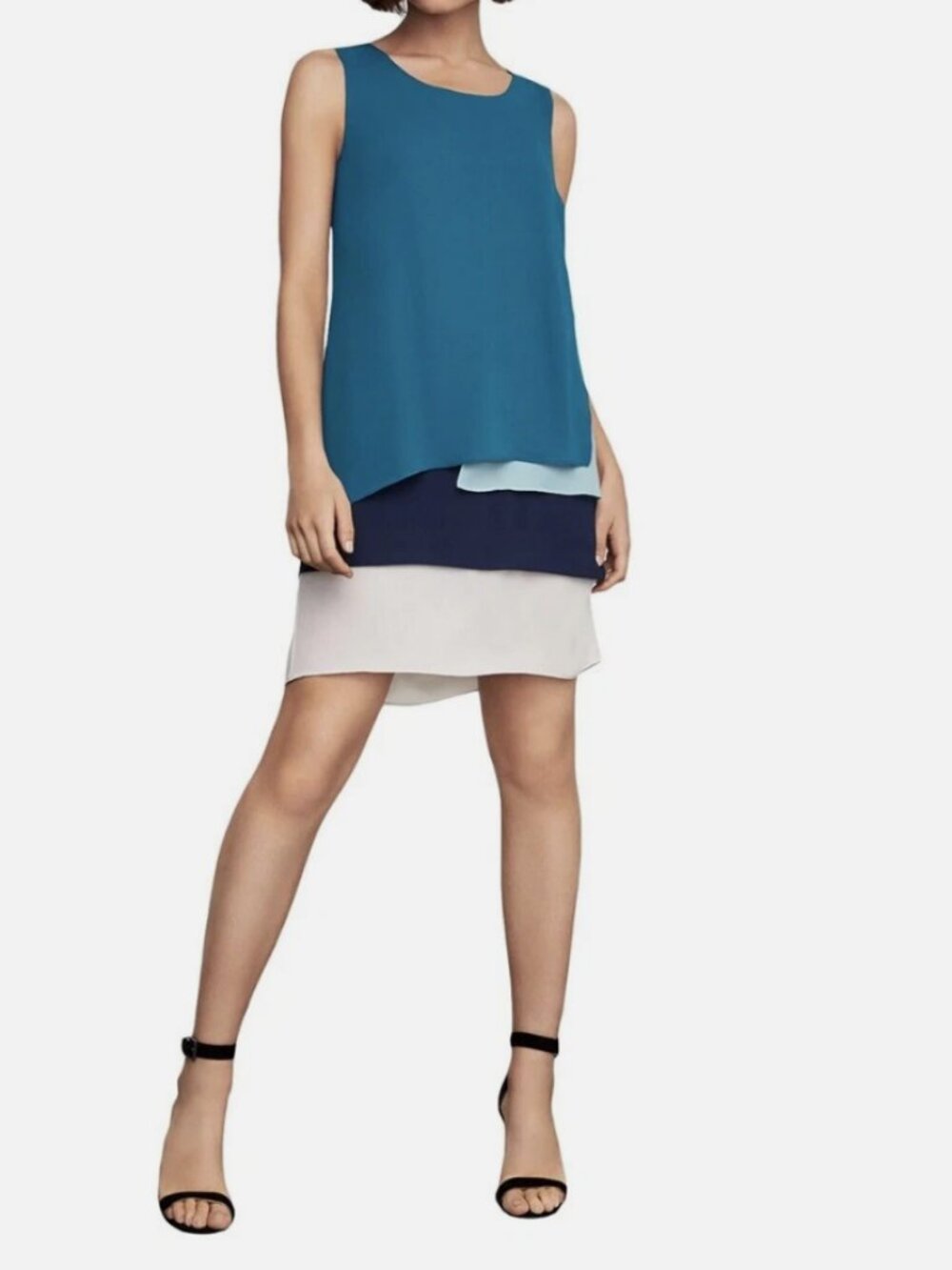 BCBGMAXAZRIA Haley Layered Shift Dress Blue Colorblock Sleeveless Size 4